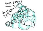  animatronic anthro bear bow_tie chubby clothing duo english_text facial_hair five_nights_at_freddy&#039;s freddy_(fnaf) fur grope hat machine mammal mechanical plain_background robot shirt sketch text top_hat uniparasite video_games white_background 