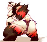  anthro backsack balls bear big_balls big_butt big_penis blush butt chiro_(artist) clothed clothing crossdressing fanfan half-dressed lingerie male mammal overweight panties penis presenting red_panda smirk solo topless underwear 