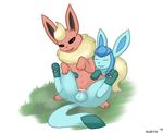  2015 balls blue_fur brown_eyes cum cum_in_pussy cum_inside cum_leaking duo eeveelution erection eyes_closed female feral flareon fur glaceon grass kyoushiro lying male male/female multi_nipple nintendo nipples on_back on_top open_mouth pawpads paws penis plain_background pok&eacute;mon red_fur smile video_games white_background yellow_fur 