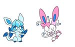  ambiguous_gender animated blue_eyes bow cute dancing duo eeveelution eyes_closed glaceon hair_ornament long_ears looking_at_viewer maid_uniform nintendo plain_background pok&eacute;mon robosylveon smile sylveon video_games white_background 