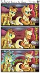  2015 applejack_(mlp) bandage braeburn_(mlp) comic cowboy_hat dialogue english_text equine female friendship_is_magic gray--day green_eyes hat horse male mammal my_little_pony pony text trophy water 