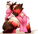  anthro backsack balls bear big_balls big_butt big_penis blush butt chinese_clothing chiro_(artist) fanfan garter garter_belt male mammal overweight panda penis presenting smirk solo 