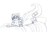  arm_warmers bed book eyewear female glasses legwear mammal plain_background plantigrade sketch skunk solo stockings striped_stockings tgwonder white_background 