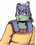  2018 anthro bandanna clothed clothing donatello_(tmnt) eyewear goggles goggles_on_head inkyfrog looking_at_viewer male mask purple_eyes raised_eyebrow reptile rise_of_the_teenage_mutant_ninja_turtles scalie shell simple_background solo sweater teenage_mutant_ninja_turtles turtle white_background 