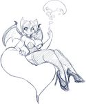  anthro big_breasts breasts bustier cat clothed clothing collar feline female high_heels legwear mammal monochrome plain_background plantigrade sketch solo stockings tgwonder white_background wings 