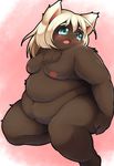  blue_eyes breasts brown_fur cat feline female fur hair kemono long_hair mammal nipples nude open_mouth overweight rajio solo white_hair 