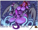  abs big_breasts black_sclera blush breasts butt demon erection hair herm intersex lactating lying milk muscles nipples okatimati on_back penis purple_skin pussy pussy_juice red_eyes red_hair spread_legs spreading tentacle_monster tentacles wings 