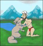  ambiguous_gender bestiality canine dog duo feral hi_res human interspecies invaderpichu kissing male mammal muhammad 
