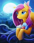  2015 apple arthropod blue_eyes book butterfly equine female fluttershy_(mlp) friendship_is_magic fruit gem hair insect mammal moon my_little_pony night pegasus pink_hair solo star viwrastupr wings 