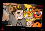  2015 animatronic avian bear beard big_breasts bird breasts chicken english_text facial_hair female five_nights_at_freddy&#039;s five_nights_at_freddy&#039;s_2 group hi_res human machine male mammal mechanical robot selfie smile text toy_chica_(fnaf) toy_freddy_(fnaf) video_games wolfjedisamuel 