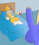  anthro anus balls blue_eyes blush canine duo erection fox hedgehog kitsune18 legs_up male male/male mammal miles_prower penis smile sonic_(series) sonic_the_hedgehog uncut 