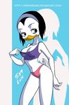  2015 avian beak bird black_eyes black_hair bra breasts cleavage clothed clothing disney duck female hair headband kay_k looking_back navel panties short_hair simone-sam solo standing underwear white_skin wide_hips 