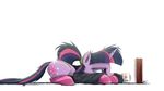  &lt;3 2015 book clothing cup equine female friendship_is_magic hair hoodie horn lying mammal my_little_pony ncmares plain_background ponytail purple_eyes purple_hair reading socks solo twilight_sparkle_(mlp) white_background winged_unicorn wings 