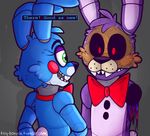  animatronic bonnie_(fnaf) bow_tie duo five_nights_at_freddy&#039;s five_nights_at_freddy&#039;s_2 glowing glowing_eyes green_eyes lagomorph machine male mammal mechanical rabbit red_eyes robot teeth toy-bonnie toy_bonnie_(fnaf) video_games 