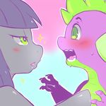  blush cold-blooded-twilight dragon duo equine eye_contact female friendship_is_magic green_eyes horse male male/female mammal maud_pie_(mlp) my_little_pony nervous open_mouth pony purple_body spike_(mlp) sweat 