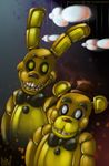  2015 animatronic bear bow_tie cocho_(artist) duo five_nights_at_freddy&#039;s five_nights_at_freddy&#039;s_3 glowing glowing_eyes golden_freddy_(fnaf) lagomorph machine male mammal mechanical rabbit robot springtrap_(fnaf) teeth video_games 