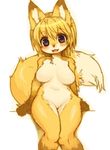  animal_ears blonde_hair blush breasts fox_ears fox_tail furry kishibe large_breasts looking_at_viewer nude short_hair simple_background smile solo tail white_background 