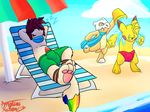  absurd_res azura azuraracon beach bulge clothed clothing cubone erection eroborus_(character) group hi_res nintendo outside penis pikachu pok&eacute;mon scarf seaside sleeping smeargle speedo swimming_trunks swimsuit video_games wet_dream 