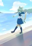  blonde_hair cat clothing feline female hair kemono legwear mammal powderkona powerkonda school_uniform schoolgirl sea solo stockings walking water 