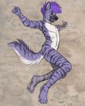  2014 anthro black_nose dreamcatcher fur hair hyena kyaru male mammal nude open_mouth plain_background purple_eyes purple_fur purple_hair sabretoothed_ermine solo stripes white_fur 