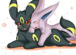  absurd_res ambiguous_gender black_fur blush couple duo eeveelution entwined_tails espeon eyes_closed feral fur hi_res lying nintendo on_front open_mouth pok&eacute;mon purple_fur red_eyes smile tongue umbreon video_games ねこなで 