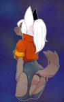  brown_fur canine clothing female fur hair kemono long_hair mammal panties ponytail powderkona solo underwear white_hair wolf 