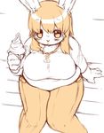  big_breasts breasts eating female food hair ice_cream kemono kishibe lagomorph long_hair looking_at_viewer mammal monochrome rabbit solo 