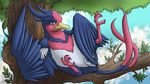  avian brunn-bear claws digitigrade female feral hi_res looking_at_viewer masturbation nintendo outside pok&eacute;mon pussy pussy_juice sitting smile solo swellow teal_eyes tree video_games wings 
