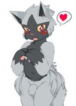  &lt;3 anthro anthrofied balls blush cute fur girly grey_fur hi_res looking_at_viewer male nintendo penis pink_eyes pok&eacute;mon poochyena pose sheath solo speech_bubble standing tongue tongue_out video_games ねこなで 