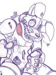  2015 animatronic anthro balls black_and_white blush bow_tie claws digital_drawing_(artwork) digital_media_(artwork) erection five_nights_at_freddy&#039;s five_nights_at_freddy&#039;s_4 hi_res kayla-na lagomorph looking_at_viewer machine male mammal mechanical monochrome nightmare_bonnie_(fnaf) nude open_mouth penis plain_background rabbit robot sharp_teeth solo teeth tongue video_games 