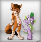  animal_genitalia anthro balls canine canine_penis cub dragon duo erection friendship_is_magic hi_res iztli knot male male/male mammal my_little_pony penis spike_(mlp) wolf young 