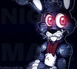 animatronic bow_tie five_nights_at_freddy&#039;s five_nights_at_freddy&#039;s_4 glowing glowing_eyes lagomorph machine male mammal mechanical nightmare_bonnie_(fnaf) rabbit robot solo teeth text toy-bonnie video_games 
