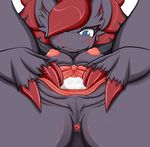  anus blue_eyes blush breasts clitoris cum cum_in_pussy cum_inside female first_person_view gaping gaping_anus gaping_pussy impregnation looking_at_viewer mofumofu nintendo nipples pok&eacute;mon presenting pussy solo spread_pussy spreading video_games zoroark 