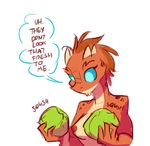  anthro areola argonian audrey breasts cabbage english_text eyelashes female hair herny horn nipples nude orange_hair plain_background red_scales scalie solo text the_elder_scrolls the_elder_scrolls_v:_skyrim video_games white_background 