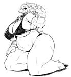  big_breasts bra breasts caprine clothing female fundoshi gloves hair kemono kishibe large_female long_hair mammal monochrome open_mouth sheep solo underwear 