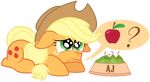  2014 absurd_res apple applejack_(mlp) blonde_hair cutie_mark earth_pony equine female feral food food_bowl freckles friendship_is_magic fruit green_eyes hair hat hi_res horse mammal my_little_pony pear pony pouting solo thediscorded 