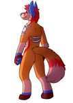  ambiguous_gender anthro back_view blue_eyes canine color fur hair mammal plain_background sevech smile solo white_background 