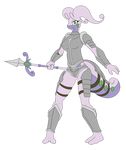  2015 alpha_channel anthro armor barefoot breasts clothed clothing dragon female goo goodra green_eyes latiar looking_at_viewer nintendo plain_background pok&eacute;mon pok&eacute;morph polearm purple_skin scalie smile solo spear transparent_background unconvincing_armor video_games weapon 