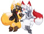  black_hair blue_eyes canine duo female feral fox fur hair kemono kishibe mammal orange_fur red_eyes ukan_muri white_fur white_hair 