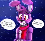  animatronic avian bird bonnie_(fnaf) chest_tuft chica_(fnaf) chicken comic english_text female five_nights_at_freddy&#039;s fur lagomorph machine male mammal mechanical rabbit red_eyes robot scarf text toy-bonnie tuft video_games 