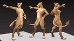  3d anthro brown_eyes claws digitigrade feline female lion mammal model_sheet nude pose thirteeenth_(artist) 