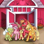  2014 absurd_res apple apple_bloom_(mlp) applejack_(mlp) barn big_macintosh_(mlp) cub earth_pony equine female feral friendship_is_magic fruit granny_smith_(mlp) group hat hi_res horse male mammal my_little_pony pinkie_pie_(mlp) pony vicse young 
