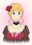  beatrice blue_eyes bow breasts choker dress frills katou_haruaki large_breasts long_hair pink_bow short_hair solo umineko_no_naku_koro_ni 