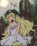  bad_id bad_pixiv_id bakemonogatari blonde_hair blush eating fang food goggles hat kimera long_hair monogatari_(series) moon night oshino_shinobu solo yellow_eyes 