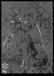  cailinqian greyscale highres japanese_clothes kimono monochrome saigyouji_yuyuko shippou_(pattern) skeleton skull solo touhou 