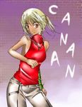  428 bad_id bad_pixiv_id canaan canaan_(character) jewelry ponytail sleeveless sleeveless_turtleneck solo turtleneck white_hair 