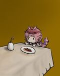  animal_ears fine_art_parody food hat i_asked_for_scrambled lowres mystia_lorelei parody pink_hair short_hair solo touhou ugif wings yakitori 