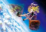  bad_id bad_pixiv_id blonde_hair bloomers braid broom broom_riding flying hat kirisame_marisa neko_(u7uykfjskmdqxm) short_hair solo touhou underwear witch_hat yellow_eyes 