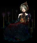  candle closed_eyes copyright_request crown dress flower gothic green_hair hair_ornament short_hair skull solo xilla 