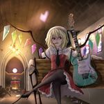  bad_feet blonde_hair blood flandre_scarlet guitar high_heels instrument red_eyes shippori shoes sitting solo thighhighs touhou wings 